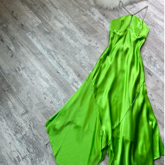 Elegant Halter Sheath Satin Long Prom Dresses , Backless Green Formal Evening Dresses ED04223