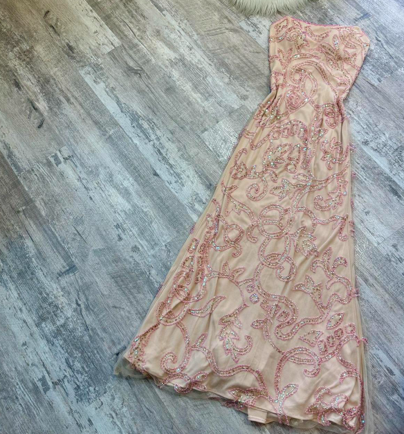 Strapless Sheath Chiffon Beaded Long Prom Dresses, Sparkly Backless Formal Evening Dresses HZ1024