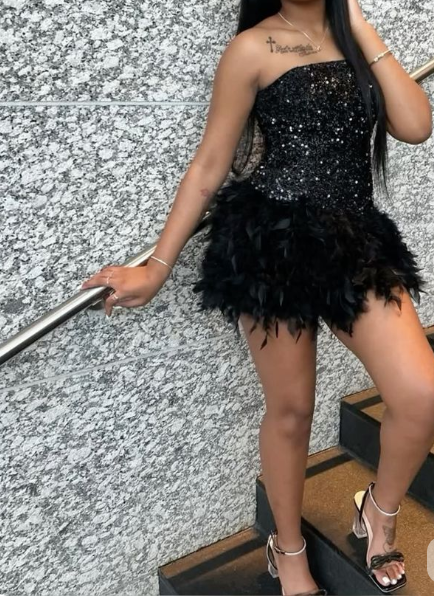 Strapless Bodycon Short Prom Dresses, Black Homecoming Dresses, Sequined Birthday Dresses HZ1024