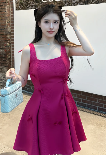 Square Neck A-Line Satin Short Prom Dresses, Fuchsia Homecoming Dresses, Sweet Birthday Dresses HZ1024