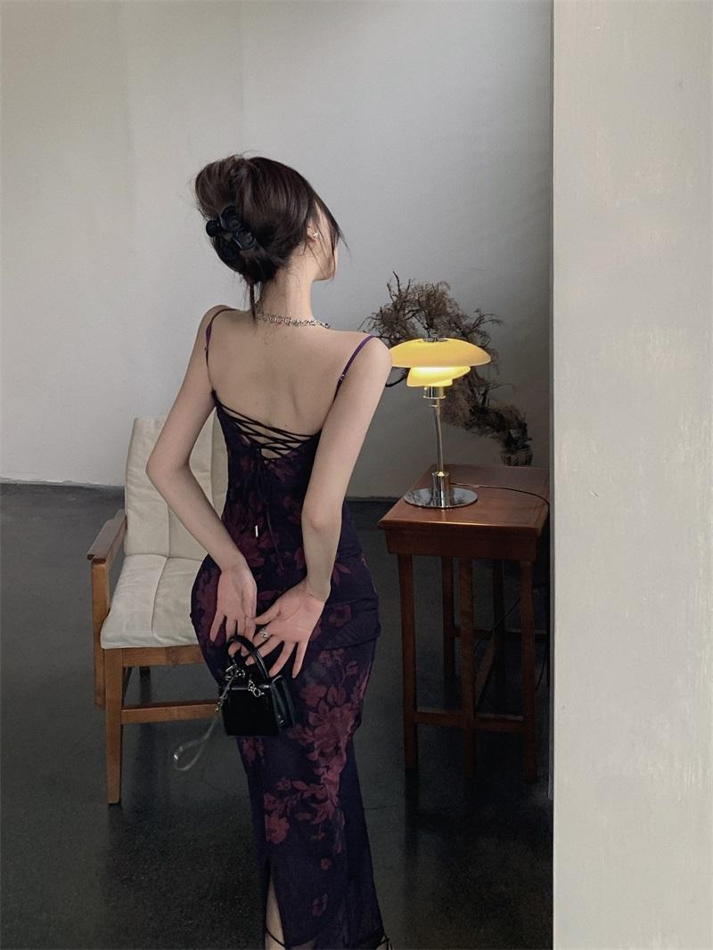 backless printed lace suspender hip skirt HZ1024