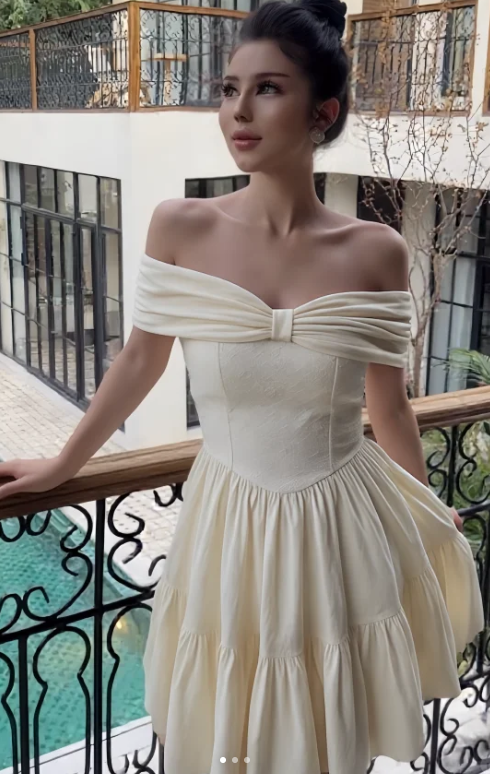 Cute Off-the-shoulder A-Line Short Prom Dresses, Apricot Homecoming Dresses, Sweet Birthday Dresses ED04280