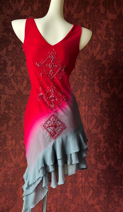 Vintage V-neck Sheath Chiffon Beaded Short Prom Dresses, Red Homecoming Dresses Birthday Dresses ED04283