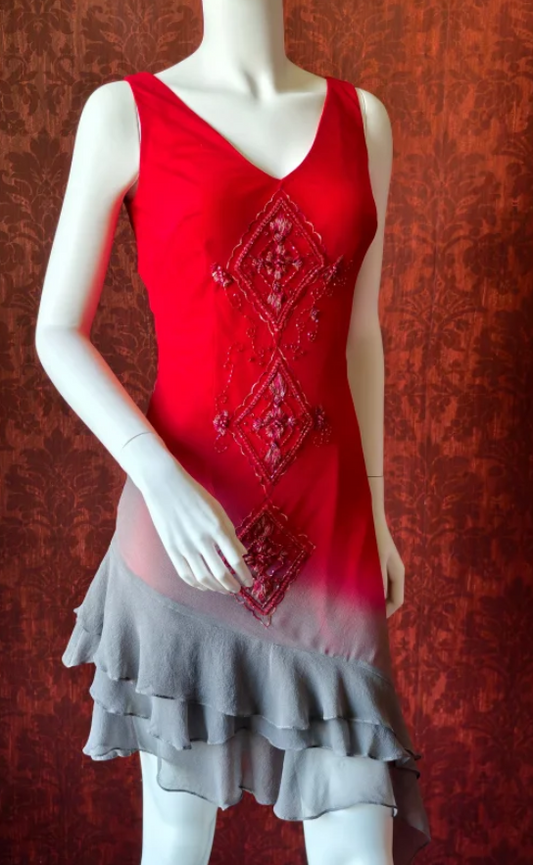 Vintage V-neck Sheath Chiffon Beaded Short Prom Dresses, Red Homecoming Dresses Birthday Dresses ED04283