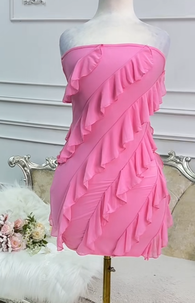 Strapless Sheath Chiffon Short Prom Dresses, Pink Homecoming Dresses Birthday Dresses HZ1024