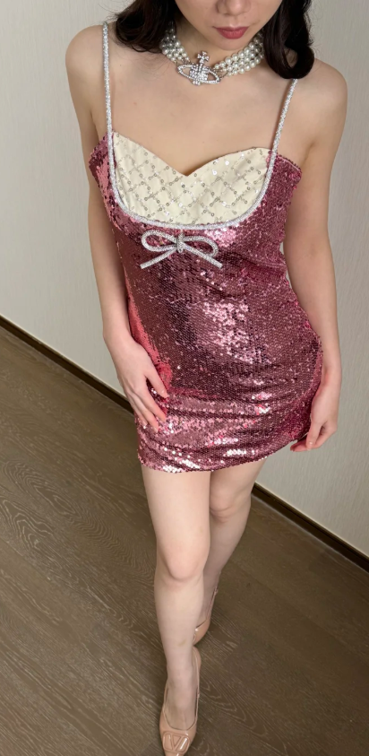 Spaghetti Strap Sheath Sequined Short Prom Dresses Pink Homecoming Dresses Sweet Birthday Dresses HZ1024