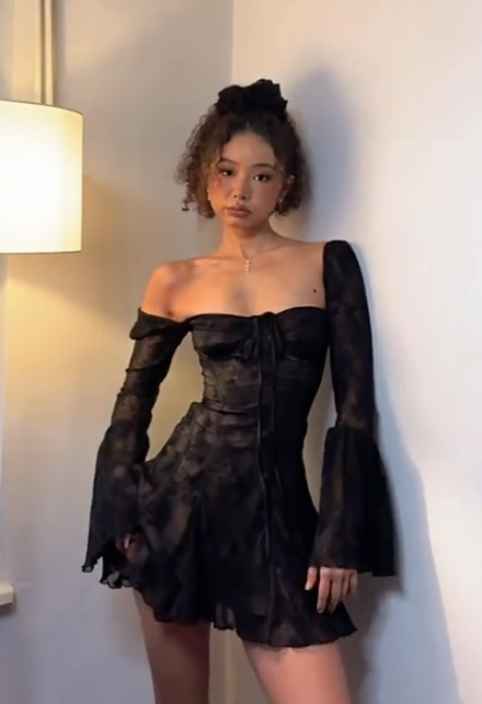 Square Neck Sheath Chiffon Short Prom Dresses Black Homecoming Dresses Long Sleeve Birthday Dresses HZ1024