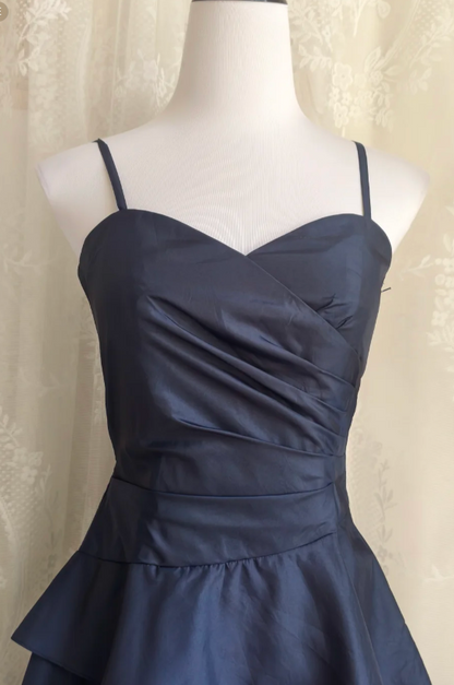 Spaghetti Straps A-line Satin Short Prom Dresses,Navy Blue Homecoming Dresses 18th Birthday Dresses HZ1024