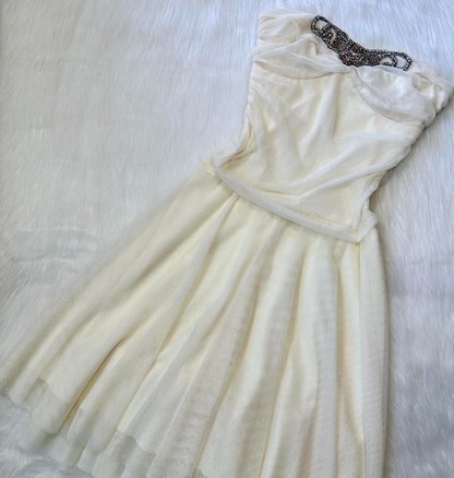 Vintage A-line Chiffon Short Prom Dresses, White Homecoming Dresses, Strapless Birthday Dresses  ED04304