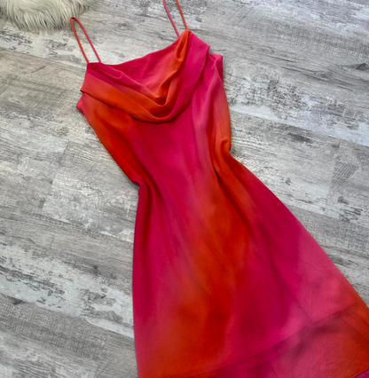 Sheath Chiffon Short Prom Dresses, Gradient Red Homecoming Dresses, Spaghetti Strap Birthday Dresses HZ1024