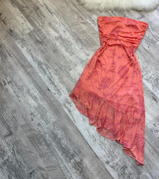 Vintage Strapless Sheath Printed Chiffon Short Prom Dresses,Dark Peach Homecoming Dresses ED04308
