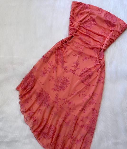Vintage Strapless Sheath Printed Chiffon Short Prom Dresses,Dark Peach Homecoming Dresses ED04308