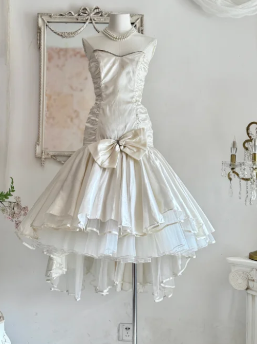 Sweetheart Mermaid Satin Tulle Short Prom Dresses, White Birthday Dresses HZ1024