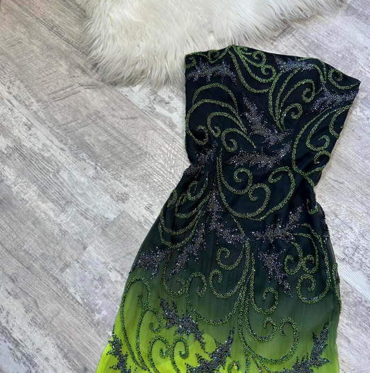 Strapless Mermaid Beaded Chiffon Short Prom Dresses, Green Birthday Dresses HZ1024