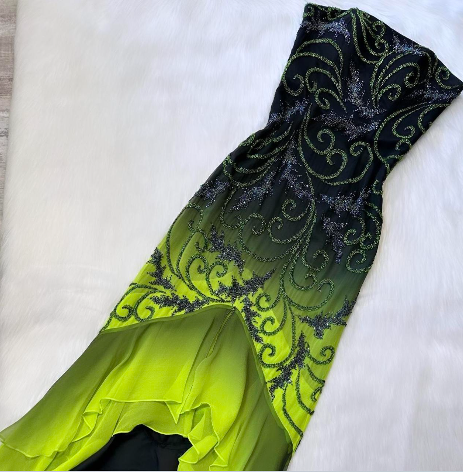 Strapless Mermaid Beaded Chiffon Short Prom Dresses, Green Birthday Dresses HZ1024