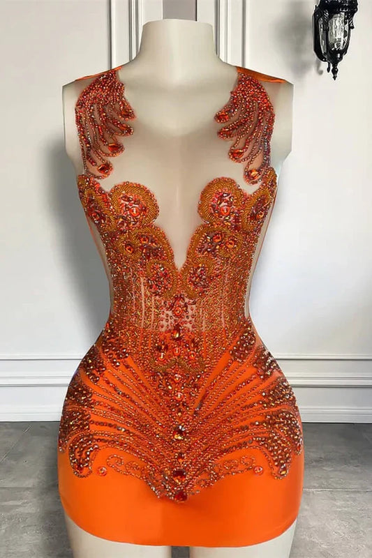 Jewel Bodycon Beaded Birthday Dresses, Orange Homecoming Dresses HZ1024