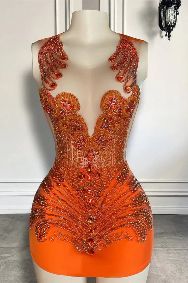 Sexy Jewel Bodycon Beaded Birthday Dresses, Orange Homecoming Dresses ED04321