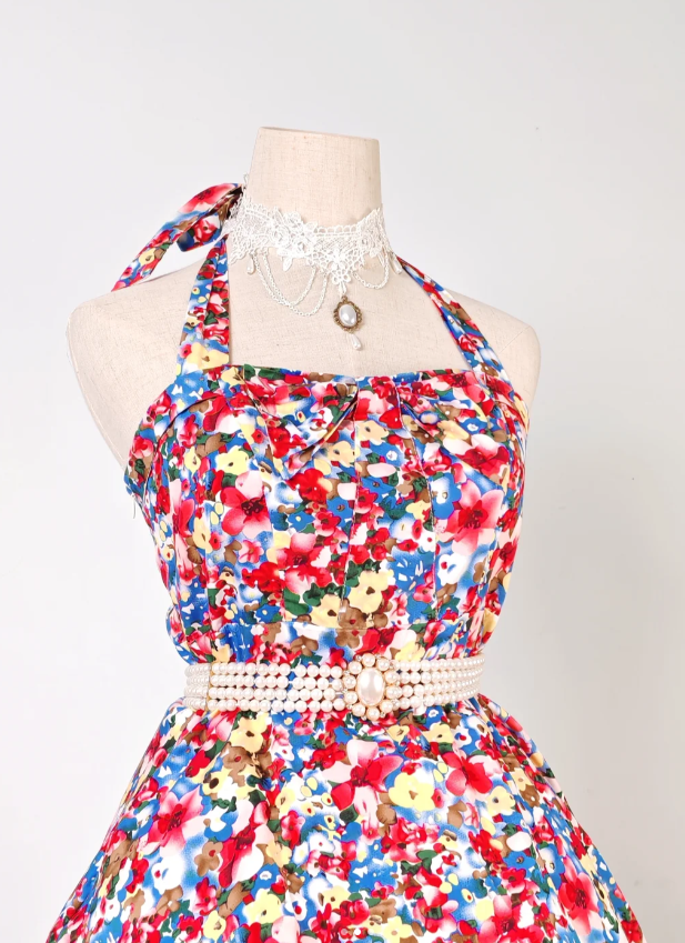 Halter A-line Homecoming Dress Floral Birthday Dresses HZ1024