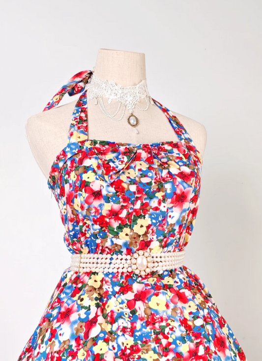 Halter A-line Homecoming Dress Floral Birthday Dresses HZ1024