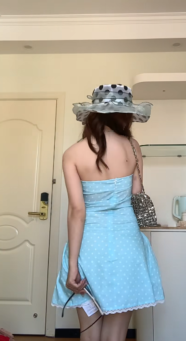 Strapless Bodycon Satin Homecoming Dress Polka Dot Blue Birthday Dresses HZ1024