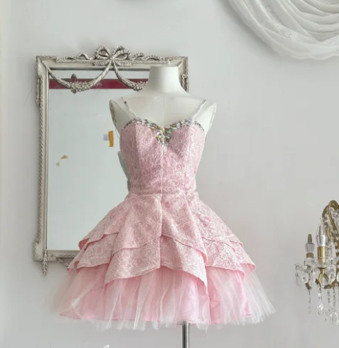 Sweetheart A-Line Homecoming Dresses, Lace Sleeveless Short Prom Dresses HZ1024