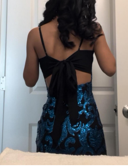 Spaghetti Strap Sheath Applique Short Prom Dresses, Blue Homecoming Dresses HZ1024