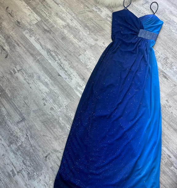 Spaghetti Strap Sheath Chiffon Long Prom Dresses, Blue Formal Evening Dresses HZ1024