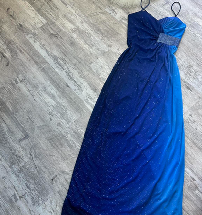 Spaghetti Strap Sheath Chiffon Long Prom Dresses, Blue Formal Evening Dresses HZ1024
