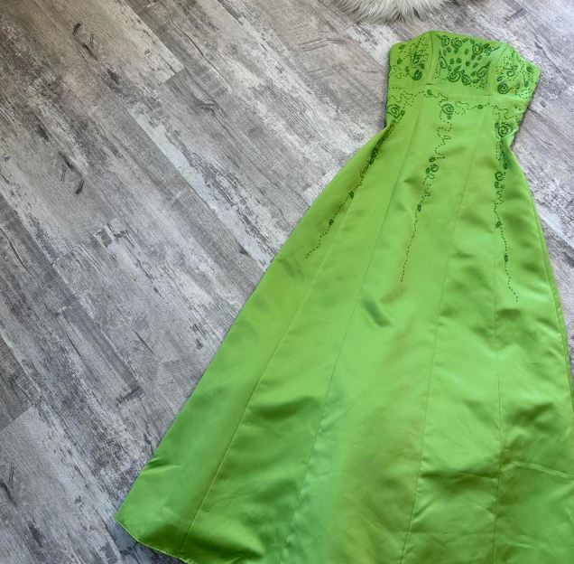 Strapless A-Line Satin Beaded Long Prom Dresses, Green Formal Evening Dresses HZ1024