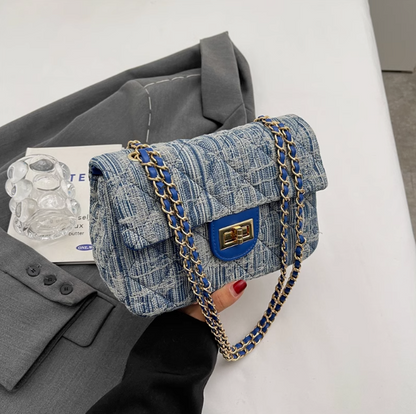Chanel style all-match denim chain diamond square bag crossbody bag ED0436