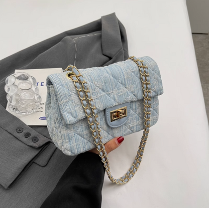 Chanel style all-match denim chain diamond square bag crossbody bag ED0436