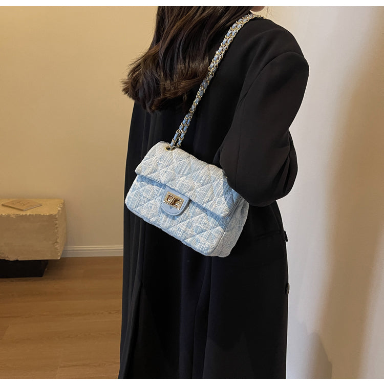Chanel style all-match denim chain diamond square bag crossbody bag ED0436