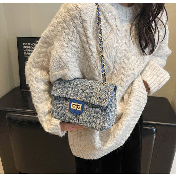 Chanel style all-match denim chain diamond square bag crossbody bag ED0436