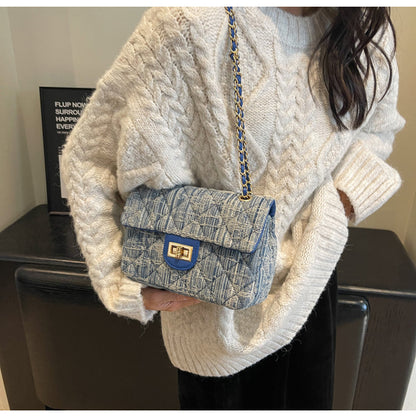Chanel style all-match denim chain diamond square bag crossbody bag ED0436