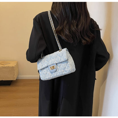 Chanel style all-match denim chain diamond square bag crossbody bag ED0436