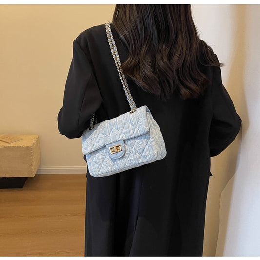 Chanel style all-match denim chain diamond square bag crossbody bag ED0436