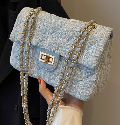Chanel style all-match denim chain diamond square bag crossbody bag ED0436
