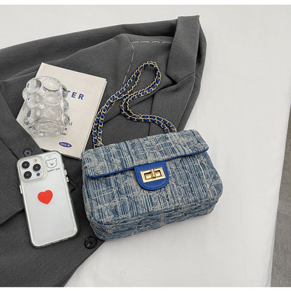 Chanel style all-match denim chain diamond square bag crossbody bag ED0436