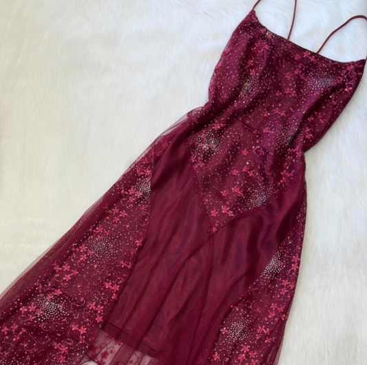 Spaghetti Straps Sheath Chiffon Embroidery Applique Long Prom Dresses, Rust Red Formal Evening Dresses HZ1024