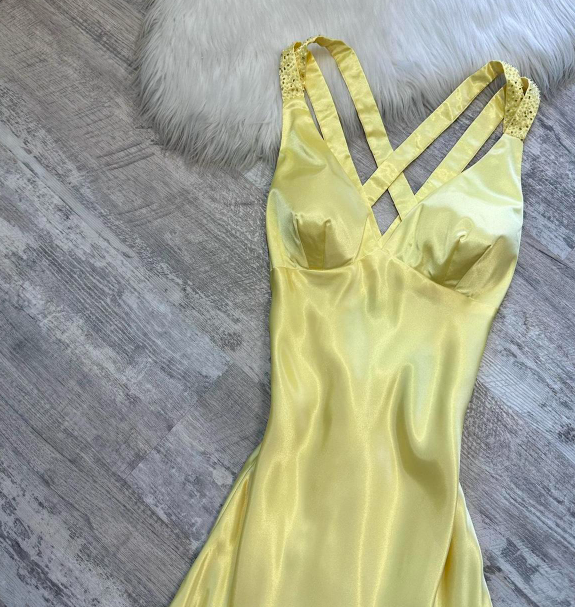 Vintage A-Line Yellow Formal Dresses, V Neck A-Line Long  Guest Dresses, Open Back Evening Gowns ED04371