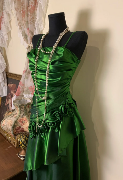 Elegant Green Formal Dresses Spaghetti Straps Ruffles Long Prom Dresses Sheath Evening Dresses ED04414