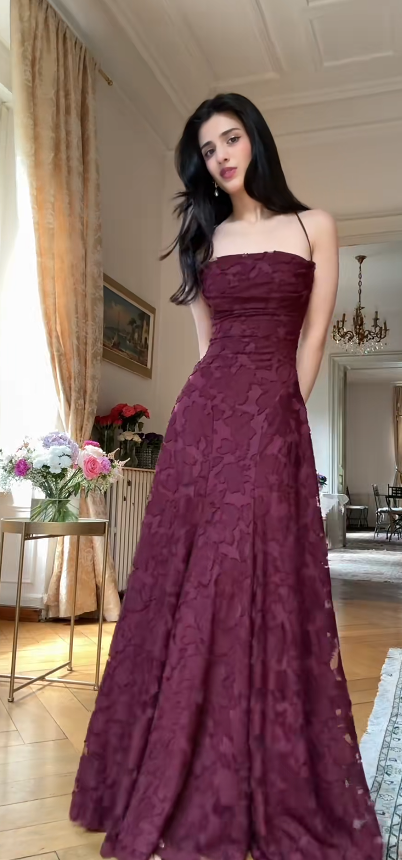 Chic Spaghetti Strap Sheath Wedding Guest Dresses,Lace Rust Red Formal Dresses ED04427