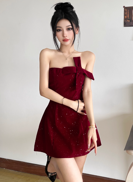 Birthday Dresses Strapless Hoco Dresses Short Burgundy Christmas New Year Evening Dresses HZ1024