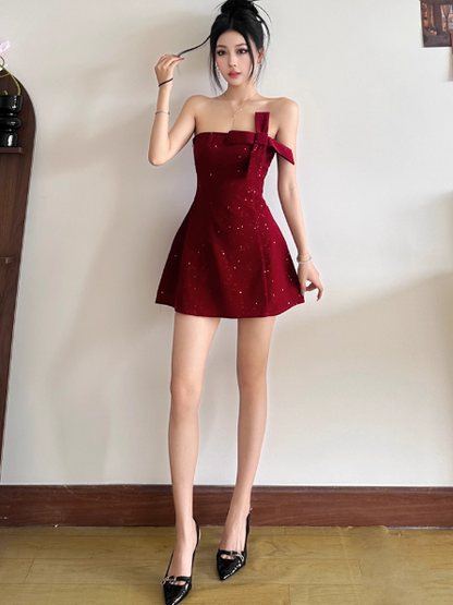 Birthday Dresses Strapless Hoco Dresses Short Burgundy Christmas New Year Evening Dresses HZ1024