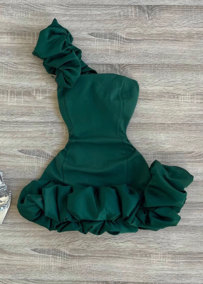 One Shoulder Birthday Dresses Dark Green Tight Hoco Dresses HZ1024