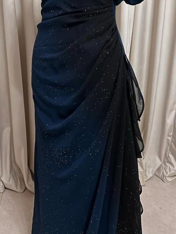Elegant Gradient Blue Birthday Dresses V-neck Glitter Chiffon Sheath Prom Dresses Party Dresses ED04456