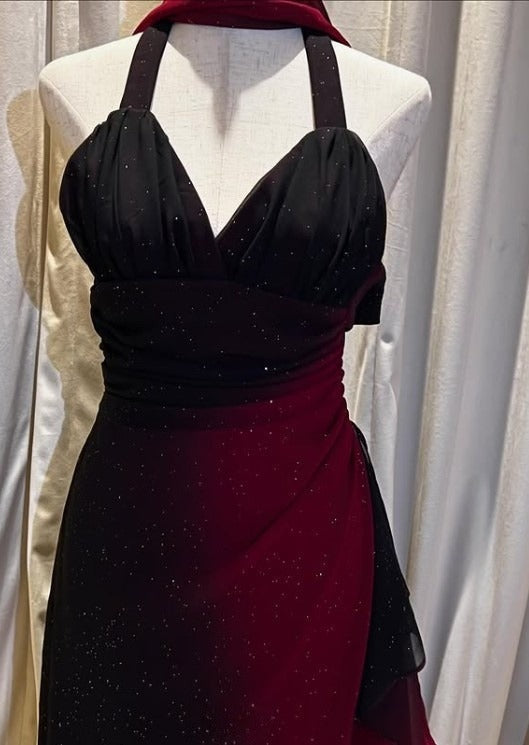 Gradient Blue Birthday Dresses V-neck Glitter Chiffon Sheath Prom Dresses Party Dresses HZ1024