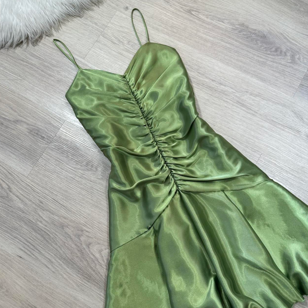 Vintage  Sheath Green Hoco Dresses Satin Spaghetti Strap Short Prom Dresses ED04460