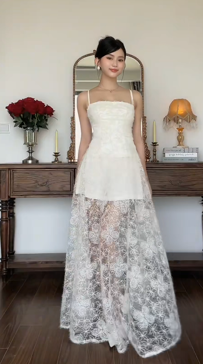 Spaghetti Strap Sheath Evening Dresses, Lace Applique Guest Dresses, Ivory Formal Dresses HZ1024