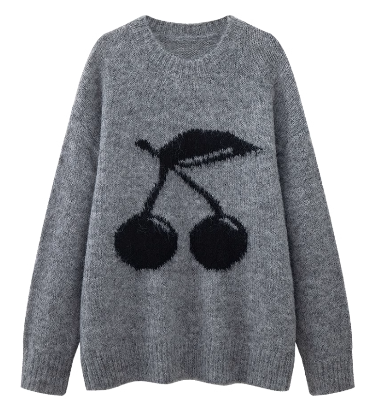 cherry embroidered crew neck sweater HZ1024